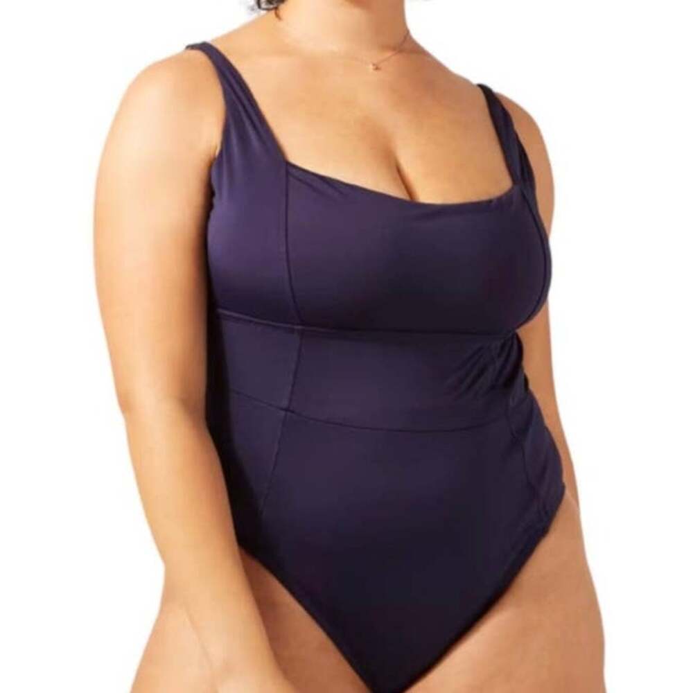 Andie Swim Havana Flat Navy Blue One Piece Swimsuit Large NWT Womens Swimwear